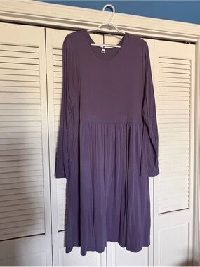 Women's Long Sleeve Purple/gunmetal Midi Dress